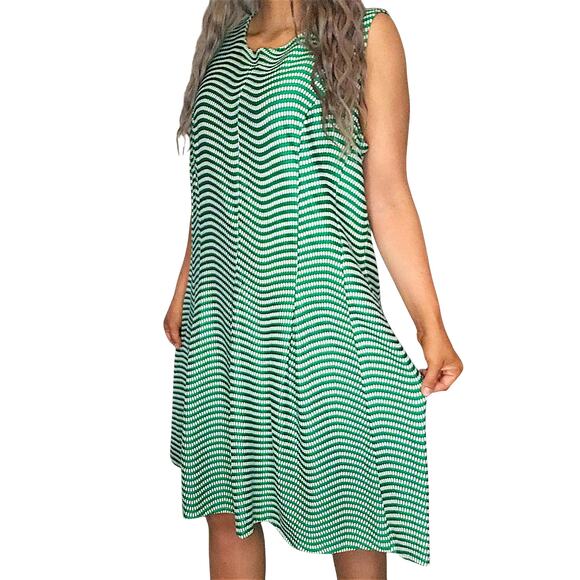 Green White Dress Womens 18 XL Geometric Fit Flare Flowy Sleeveless Polka Dot - Picture 2 of 13